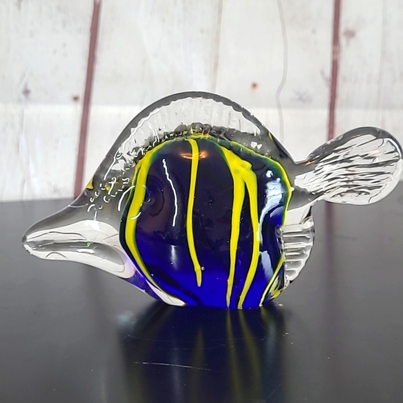 Other - Murano Style Blue Yellow Glass Figurine Angelfish Fish Swordfish Unmarked 6 Inch